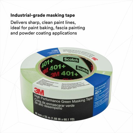 3M High Performance Green Masking Tape 401+, 48 mm x 55 m 6.7 mil 7000124898